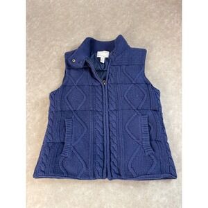 Banana Republic Womens Chunky Knit Sleeveless Navy Blue Fisherman Sweater Medium